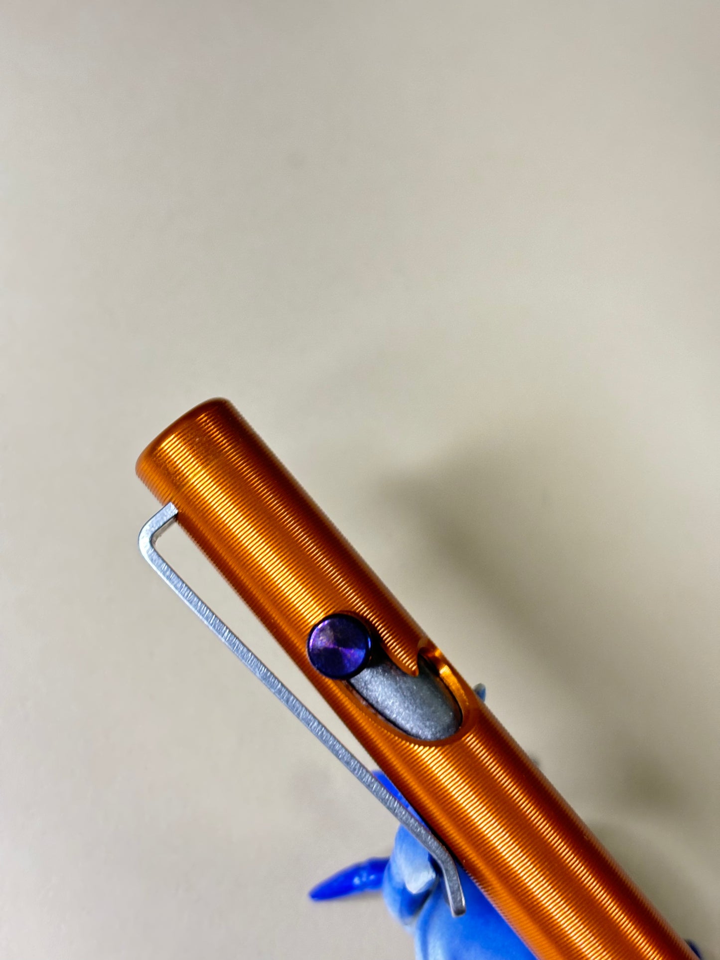 Tactile Turn - aluminum - orange short bolt action pen with Damascus bolt - edc