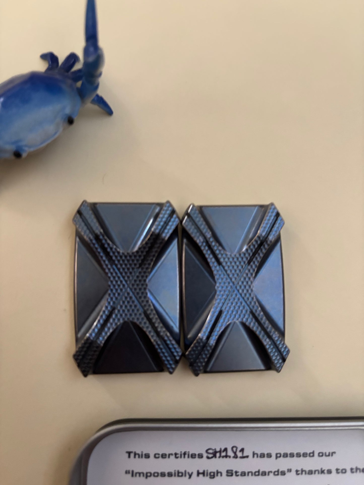 Magnus spider battle worn mid blue - Titanium with SS plates - fidget toy