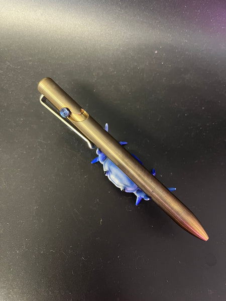 Tactile Turn - bronze short bolt action pen with Damascus bolt - edc